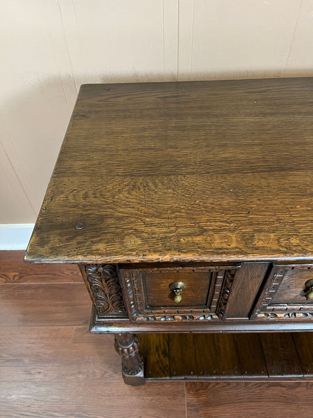 Antique English Dresser Base Sideboard Potboard Jacobean Carved Oak c1890