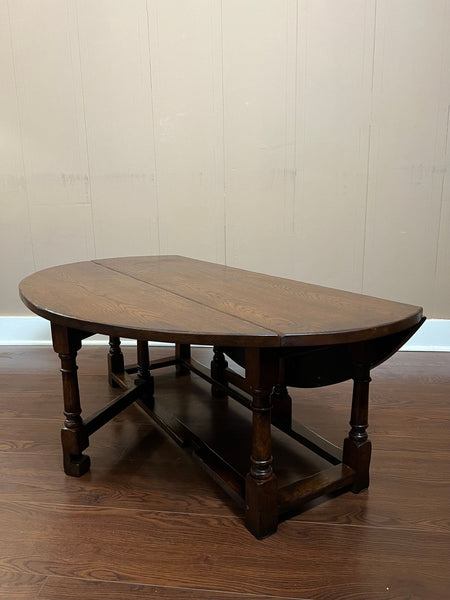 Antique English Oak Coffee Table Drop Leaf Jacobean Wake Table Gateleg c1930