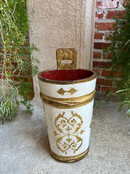 Vintage Italian Florentine Giltwood Umbrella Stand Mid-Century Floral Vase Urn