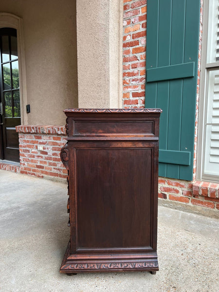 Antique French Wine Cabinet Sideboard Renaissance Revival Carved Oak c1890