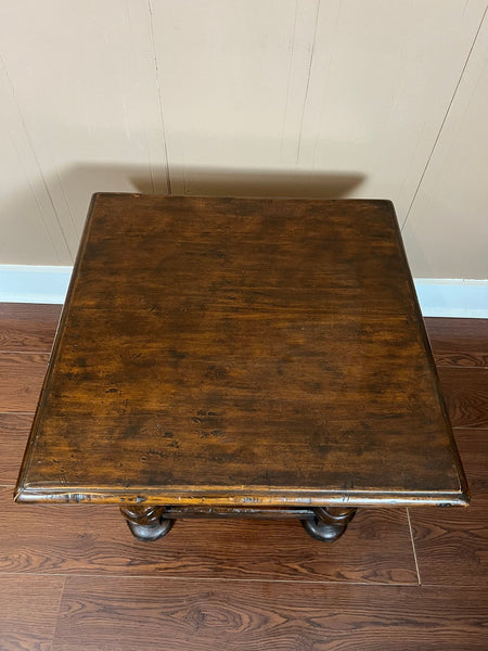 Antique English Side End Table Small Square Carved Oak Jacobean Revival c1910