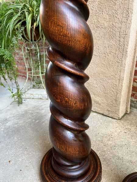 PAIR Set of 2 Antique French Pedestal Stand BARLEY TWIST Oak LARGE Plant Columns