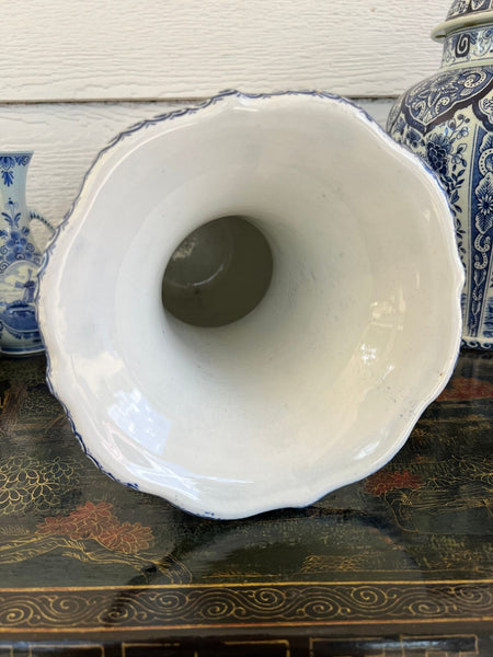 Vintage Large Delft Trumpet Vase Blue and White Floral Boch Royal Sphinx Urn
