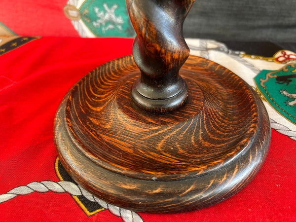 PAIR Antique English Oak Barley Twist Candlesticks Candelabras Candle Holders