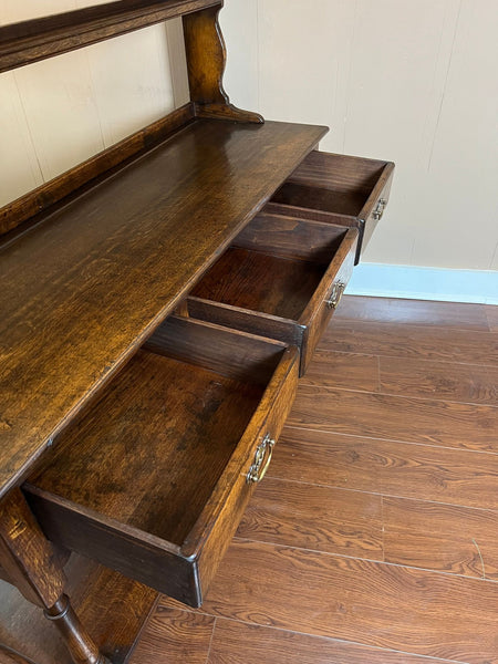 Antique English Dresser Sideboard Plate Rack Potboard Jacobean Tiger Oak c1900