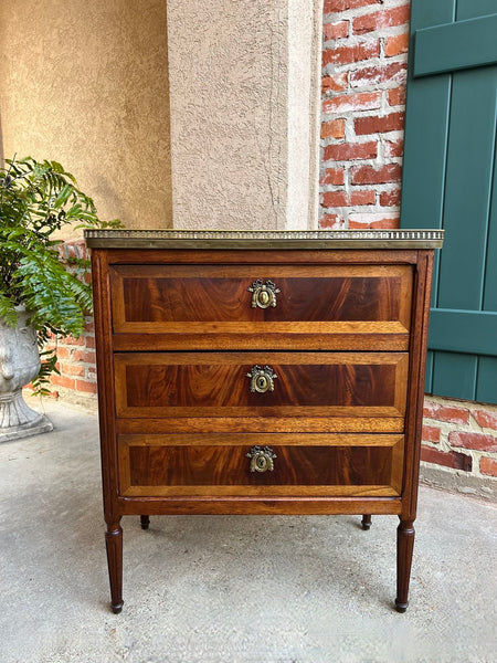 Antique French Mahogany Louis XVI Chest of Drawers WHITE Marble SMALL Side Table