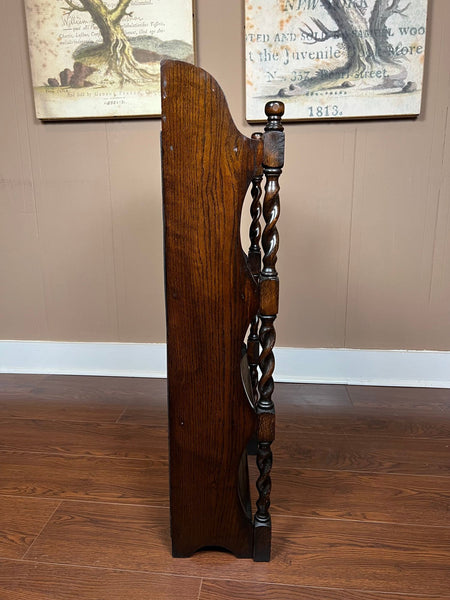 PETITE Antique English Bookcase Bookshelf Barley Twist Tiger Oak Display c1920