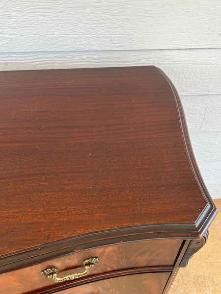 Antique Georgian Revival Chest of Drawers Flame Mahogany Serpentine Carved c1940