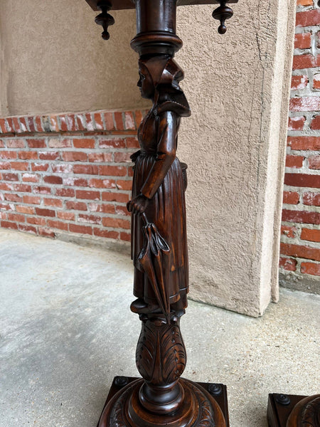 Antique French Breton Pedestal Stands PAIR Carved Figural Display Brittany c1900