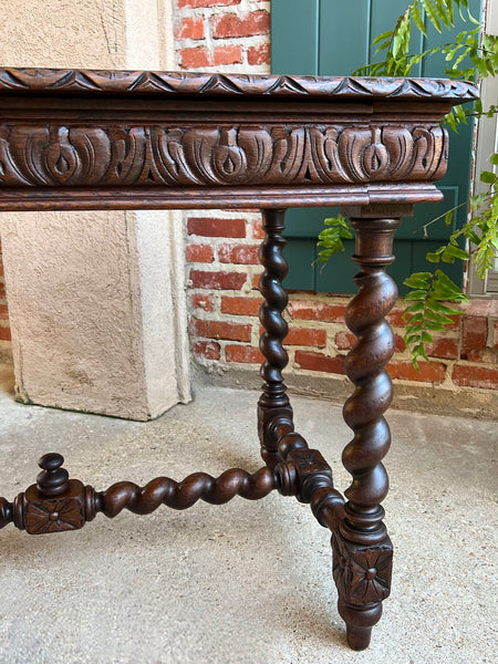 Antique French Sofa Table Writing Desk Barley Twist Carved Oak Renaissance