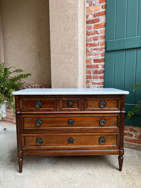 Antique French Mahogany Commode White MARBLE Louis XVI Mahogany Chest of Drawers