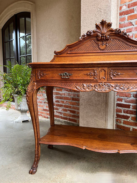 Antique French Dessert Server Sideboard Buffet Louis XV Carved Tiger Oak c1890