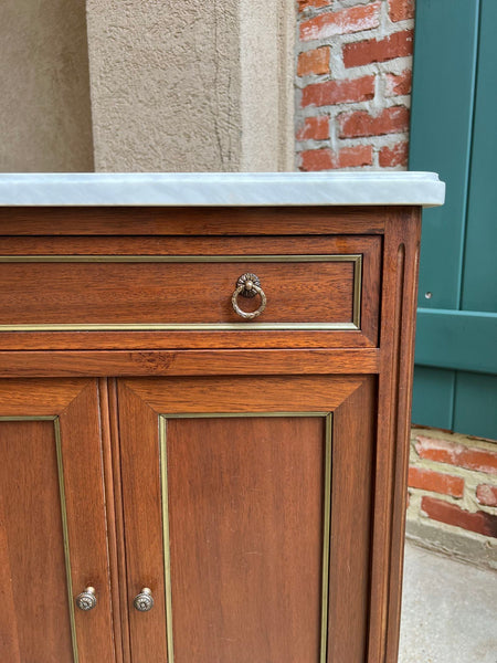 Antique French Mahogany Small Cabinet Side Table White MARBLE Louis XVI Mahogany