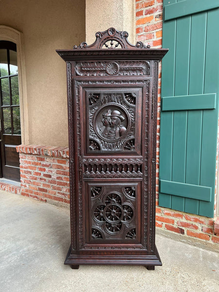 Antique French Breton Cabinet Armoire Carved Crown Brittany Wardrobe c1890