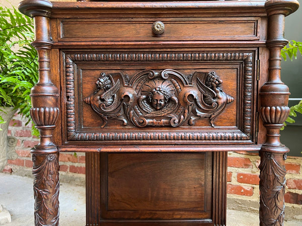 Antique French Side End Table Cabinet Carved Oak Renaissance Spindle Gallery