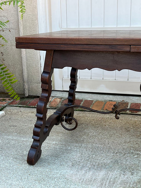 Antique French Oak Dining Table Spanish Catalan Trestle 9 FT. Draw Leaf c1910