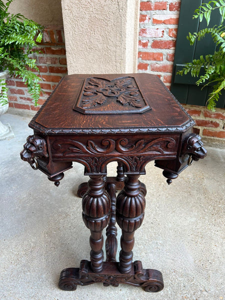 Antique French Console Side Table Renaissance PETITE Gothic Carved Oak c1880