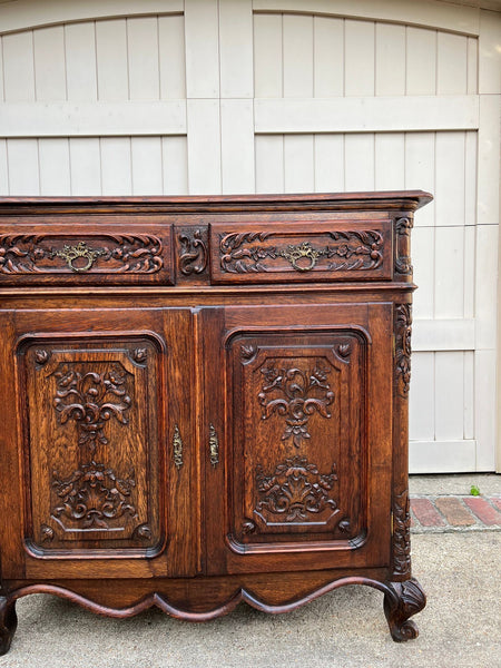 Antique French Louis XV Buffet Sideboard Cabinet Carved Oak Server c1920