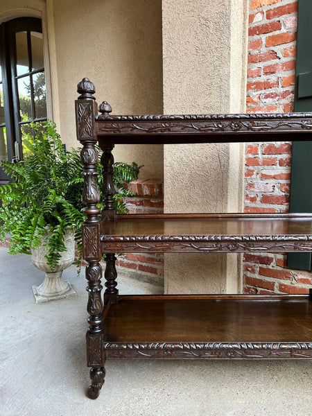 Antique English Hotel Dumbwaiter Server Sideboard Trolley Carved Oak Renaissance