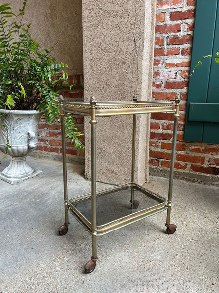 PETITE Vintage French Pastry Bar Cart Brass Glass Tray Serving Trolley Table