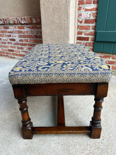 Antique English Oak Bench Upholstered Window Seat Jacobean Revival c1920