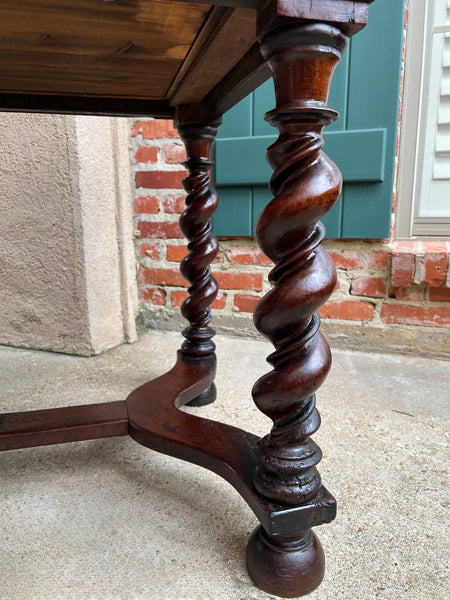Antique English Barley Twist Writing Table Library Desk Jacobean Walnut c1880