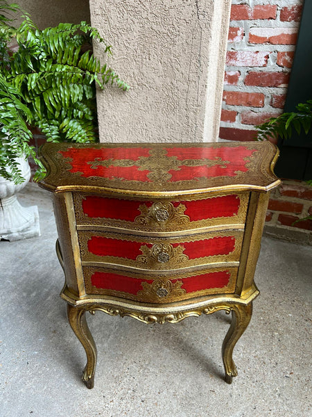 Vintage Italian Gold Gilt Wood Chest End Table Florentine RED Hollywood Regency Tole