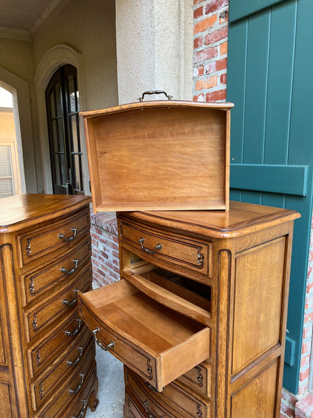 PAIR Vintage French Chests 7 Drawer Semainier Louis XV Style Carved Oak