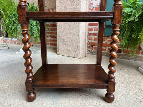 Antique English Oak Bookshelf BARLEY TWIST Open Display Shelf SMALL Bookcase