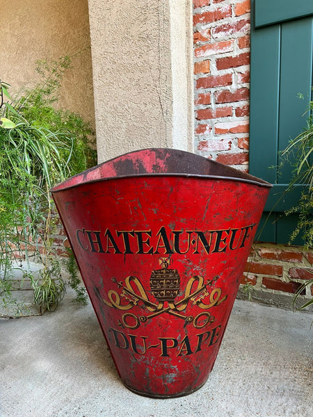 Antique French Vineyard Grape Hod Wine Bucket Winery RED Urn Fireside Box c1890