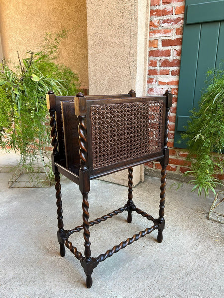 Antique English Oak Canterbury Music Magazine Stand BARLEY TWIST c1890