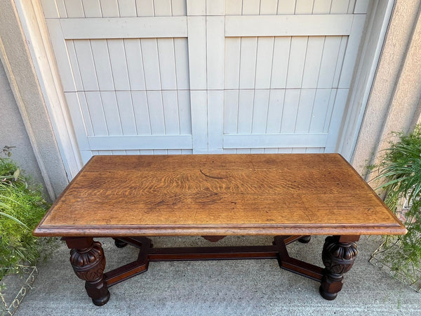 Antique English Oak Refectory Console Hall Table Carved Jacobean or Tudor c1890