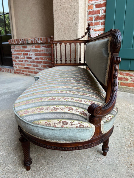 Antique English Chaise Lounge Bench Victorian Hall Seat Carved Walnut c1880