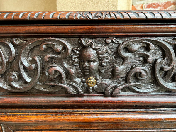 Antique French Cabinet Carved Oak Demeter Harvest Cornucopia Greek Goddess