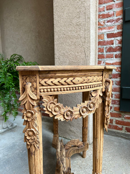 Antique French Louis XVI Console Table Foyer Demilune Carved Bleached Wood c1890