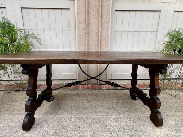 Antique French Oak Dining Table Spanish Catalan Console Kitchen Island c1910