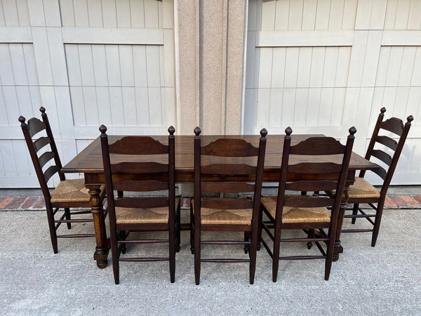 Vintage English Dining Chairs Set 6 Oak Ladder Back Rush Seat Woven