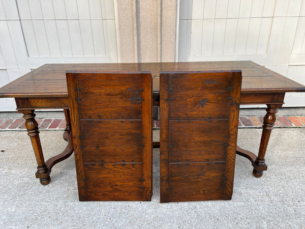 Antique English Oak Refectory Dining Table Jacobean Double Leaf 10 ft. c1930