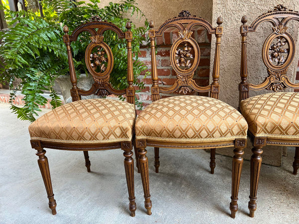 Set 4 Antique French Louis XVI Salon Chairs Petite Dining Parlor Carved Walnut