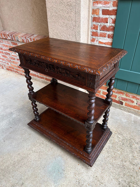 Antique English Server Console Table Jacobean Carved Oak Barley Twist c1900