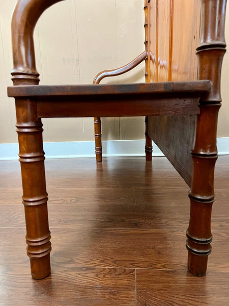 Antique English Faux Bamboo Pine Hall Bench Victorian High Back Settle c1890
