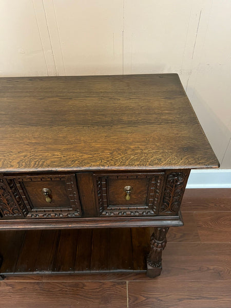 Antique English Dresser Base Sideboard Potboard Jacobean Carved Oak c1890