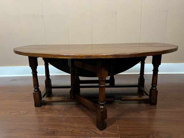 Antique English Oak Coffee Table Drop Leaf Jacobean Wake Table Gateleg c1930