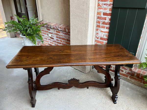 Antique Italian Trestle Dining Table Desk Walnut 6 ft Console Table circa1800