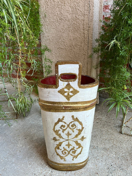 Vintage Italian Florentine Giltwood Umbrella Stand Mid-Century Floral Vase Urn