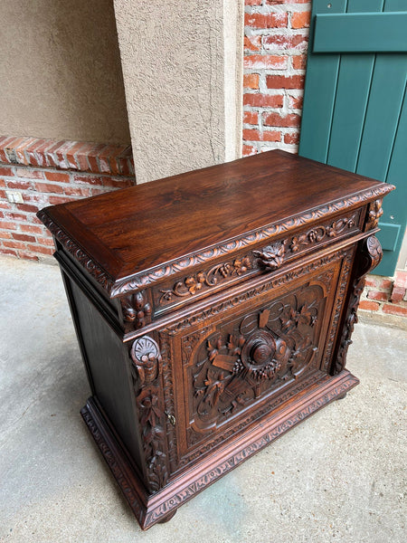 Antique French Wine Cabinet Sideboard Renaissance Revival Carved Oak c1890