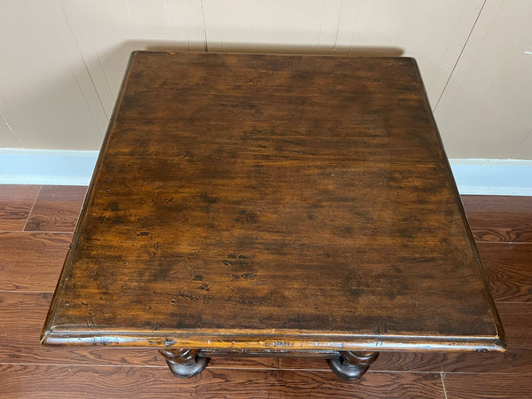 Antique English Side End Table Small Square Carved Oak Jacobean Revival c1910