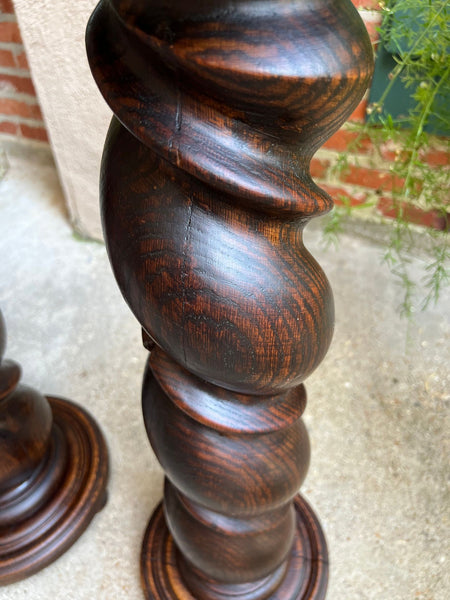 PAIR Set of 2 Antique French Pedestal Stand BARLEY TWIST Oak LARGE Plant Columns