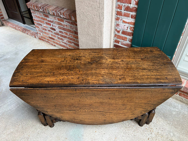 Antique English Wake Dining Table Drop Leaf BARLEY TWIST Jacobean Oak Console
