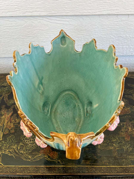 Antique French Majolica Jardinière Planter Peacock Onnaing Large Cache Pot c1880